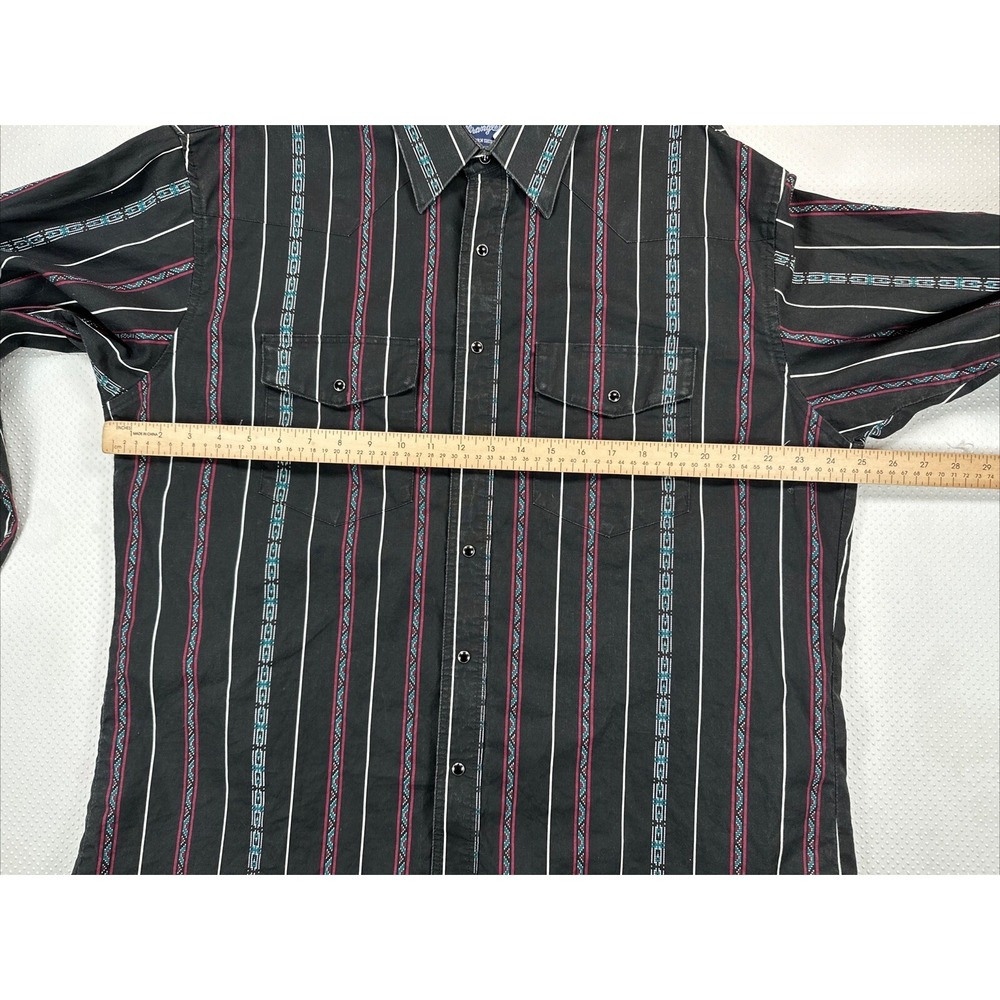 Wrangler Western Shirts Men's XL Pearl Snap Button Up Black Aztec Striped - Picture 5 of 6